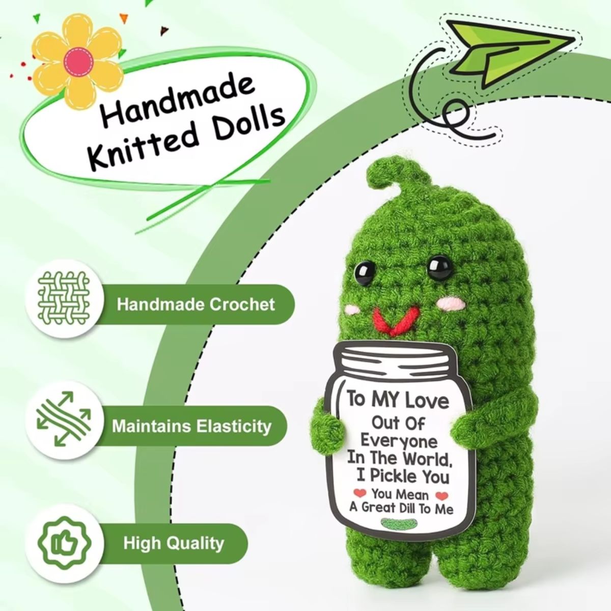 Handmade Positive Crochet Emotional Support Pickle