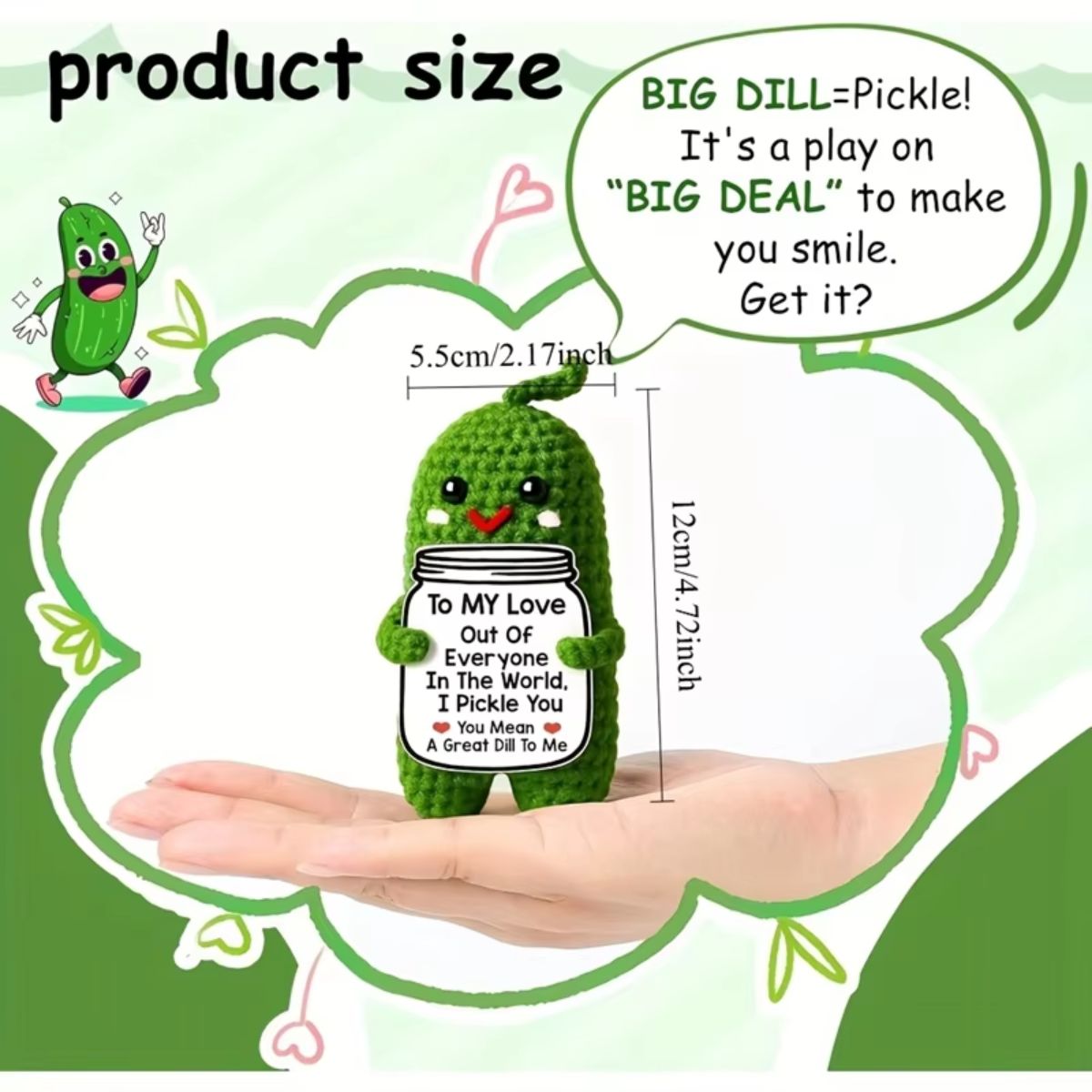 Handmade Positive Crochet Emotional Support Pickle